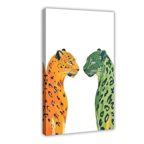 Poster vintage imprimé léopard décoration murale toile 40x61cm