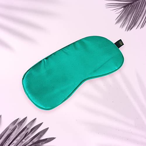 Image of Natural Mulberry Silk Eye Mask | Ultra Smooth Adjustable Sleep Mask and Blindfold for Sleeping, Travelling, Relaxation, Meditation | Light-Blocking Eye Cover (Green) with Free Ice Roller
