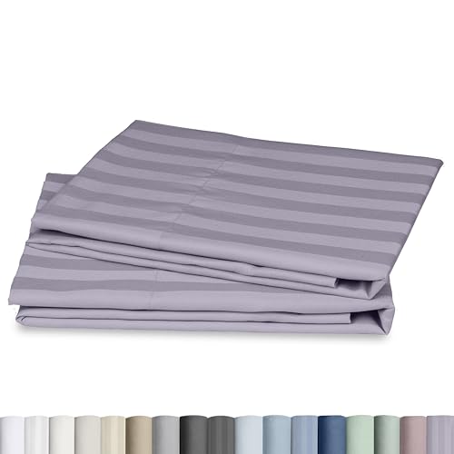 CALIFORNIA DESIGN DEN Soft & Silky 500 Thread Count 100% Cotton Sateen, Cool & Smooth with A Classic Opening, Set of 2 King Pillow Cases (Damask Stripe - Lavender)