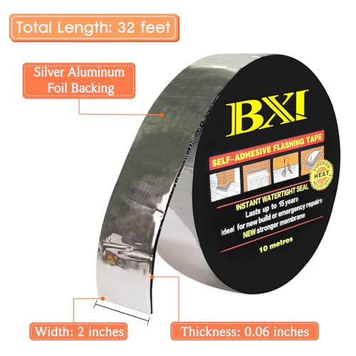 BXI (5.1cm X 9.8m) - Flashing Roll Tape Membrane - 5.1cm X 9.8m Waterproof Patch & Seal Tape - SBS Modified Bitumen Rubberized Asphalt - Self-Adhesive - Windows Roof Repair - Multiple Sizes