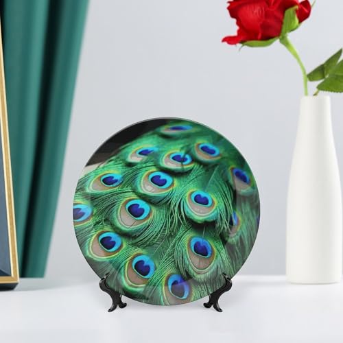 Plato decorativo de porcelana estilo chino con pluma de pavo real miniatura 6