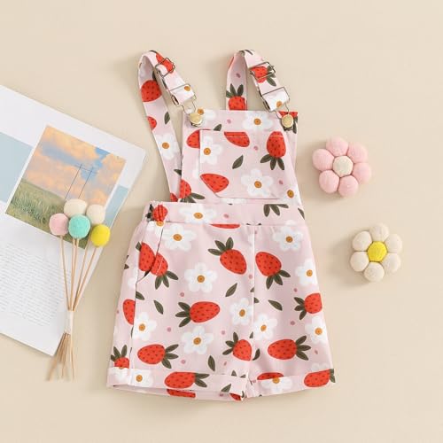 Image of Ayalinggo Toddler Baby Girl Sunflower Print Overalls Shorts with Pocket Suspender Trousers Cute Summer Clothing Outfit