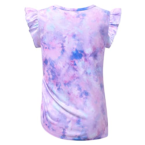 Image of Perfashion Girls Flutter /Long Sleeve Cotton T-Shirts Side Drawstring Tunic Blouse Round Neck Casual Tops for 4-13Years