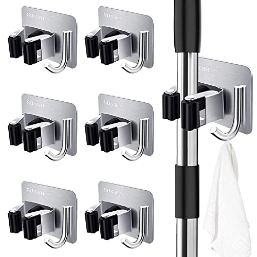 Soporte Escobas Pared,Colgador Escobas y Fregonas,Soporte para Escobas, Adhesivos Ganchos para Colgar Escobas para Restaurante, Cocina, Baño, Garaje (6 pcs) Cover