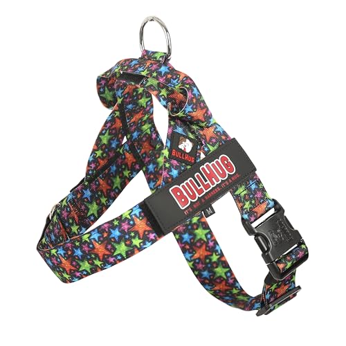 BULLHUG Adjustable Dog Harness– No Pull, No Choke – for English Bulldogs, French Bulldogs, Pugs & Broad-Chested Breeds – Easy, Safe Walks (Star Bright, XL)