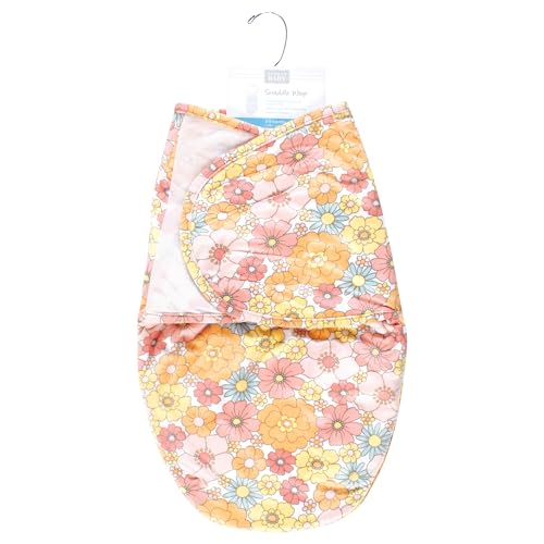 Image of Hudson Baby Infant Girl Plush Faux Fur Swaddle Wrap, Peace Love Flowers, 0-3 Months