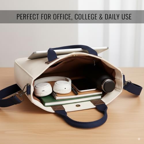Image of Cotton Canvas Tote Bag for Women & Men | Stylish Shoulder & Crossbody Handbag with Zipper For Boys Girls & Adults | hand bags for woman & Man | College, Office, Travel & Daily Use, Shopping