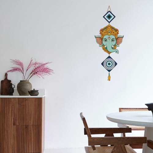 Image of GiftOday Ganesh Ji Attractive Design Wooden Wall Hanging for Home Kitchen Decor Livingroom Hallway Door Entrance Peace Charm Accents Size 18 x 30 CM