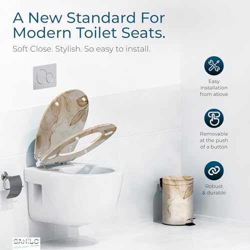 Image of Sanilo Wooden Toilet Seat with Quick Release & Soft Close [ROUND] - Decorative & Slow Close Molded Wood Seat - With One Click for Easy Installation & Cleaning - With Adjustable Fit (Faylora)