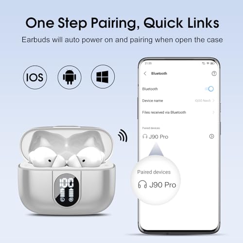 Image of Csasan Wireless Earbuds, 2026 Bluetooth 5.3 Headphones HiFi Stereo, 40H Playtime, Wireless Earphones with ENC Noise Cancelling Mic, IPX7 Waterproof Bluetooth Earbuds LED Display, Touch Control, Grey