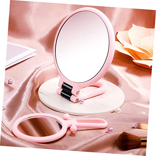 2 espejos portátiles de maquillaje doble cara rosa miniatura 5