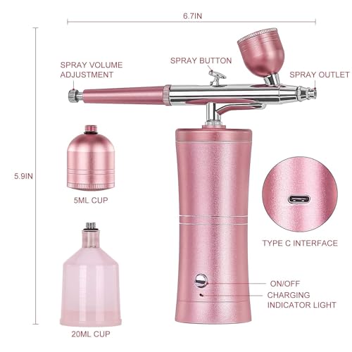 Image of Airbrush Set, Professional Facial Makeup Airbrush Gun Kit USB Rechargeable Air Brush Pen for Makeup Skin SPA Art Nail Painting Tattoo Manicure Cakes DIY, with 3 Capacity Cups