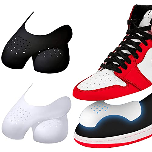 Qidie 2 Pairs Shoe Crease Protector Toe Box Anti-Wrinkle Sport Shoe Inserts Sneaker Crease Guard for Men & Women"4-12" (Men's 7-12, Black+White)