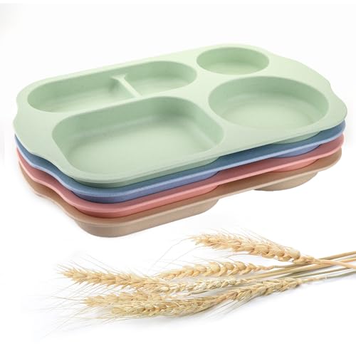 Nicunom 8 Pack Unbreakable Divided Plates for Kids Adults, 12 Inch Reusable Compartment Plates with Utensils, Wheat Straw Portion Control Plate, Dishwasher and Microwave Safe, BPA Free - Thumbnail 3