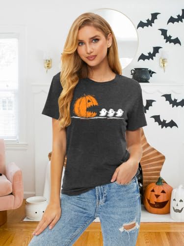 Image of Halloween Shirts for Women: Pumpkin Ghost Graphic Tee Shirts Funny Holiday Short Sleeve Tops