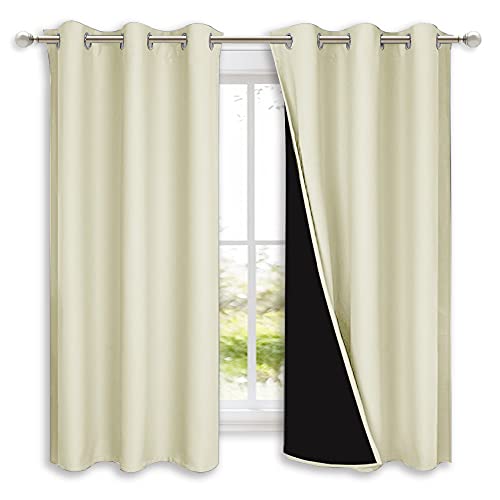 NICETOWN Bedroom Full Blackout Curtain Panels, Super Thick Insulated Grommet Drapes, Double-Layer Blackout Draperies with Black Liner for Small Window (Beige, Set of 2, 42 by 63-inch) Beige