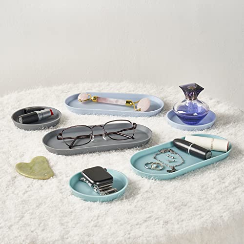 Blue Ginkgo Mini Silicone Trays - Set Of 6 Multipurpose Kitchen Accessories, Bathroom Vanity Organizer, Decorative Tray, Desk Organizer, Makeup Organizers - (3 Round & 3 Oval) - Blue, Mint, Grey #TOP3