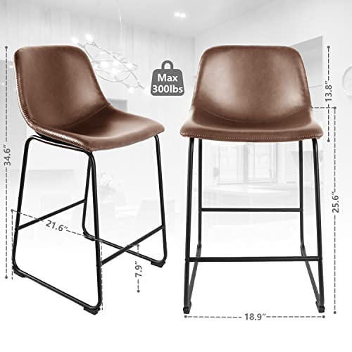 TAVR Furniture Counter Stools Set of 2, 24 inch Counter Height Bar Stools Hold up to 500 lbs, Armless Counter Height Chairs with Metal Legs & Soft Backrest for Kitchen Island Coffee Shop, Brown - Image 4