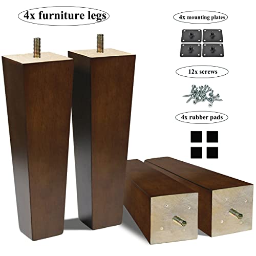 Aoryvic Wood Furniture Legs 8 Inch Sofa Legs Set Of 4 Square Replacement Legs Brown For Mcm Ottoman Armchair Recliner Coffee Table Dresser #TOP1