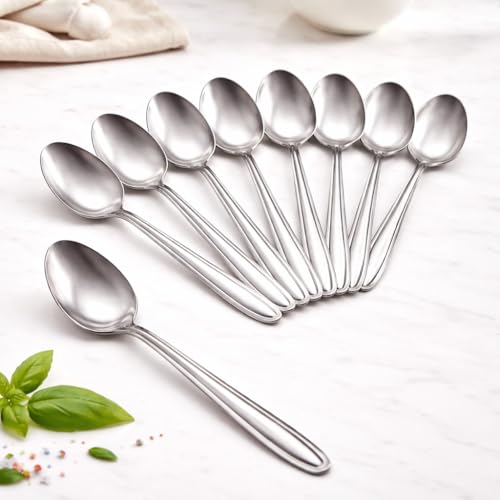 Image of Stainless Steel Table Spoons 16 cm | Mirror Finish | Rust-Resistant | Lightweight Daily Use Dinner Spoons | Dishwasher Safe | Cutlery Set for Home & Kitchen | Catering | Resturants (Set of 24 Spoons)