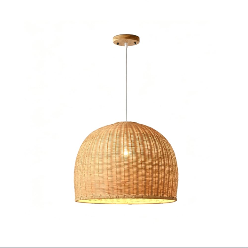 CHUNGYANG Hand-Woven Lighting Fixture Rattan Woven Pendant Lamp For Bedroom Living Room Kitchen Pastoral Rattan Living Room Chandelier With Adjustable Suspension Line Country Dining Room Pendant Light
