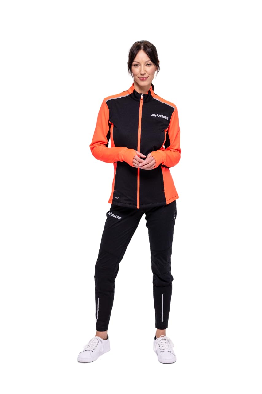 Airtracks Damen Winter Funktions Laufshirt Langarm Pro Line - Thermo Running Sweatshirt - Fleece T-Shirt - Warm - Winddicht - Atmungsaktiv - Reflektoren - Durchgehender Reißverschluß