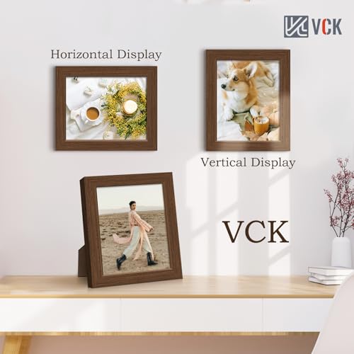 Image of VCK 8x10 Picture Frame Set of 3, Brown Wood Frames, Gallery Wall Decor Photo Frames for Wall Mounting Horizontally or Vertically