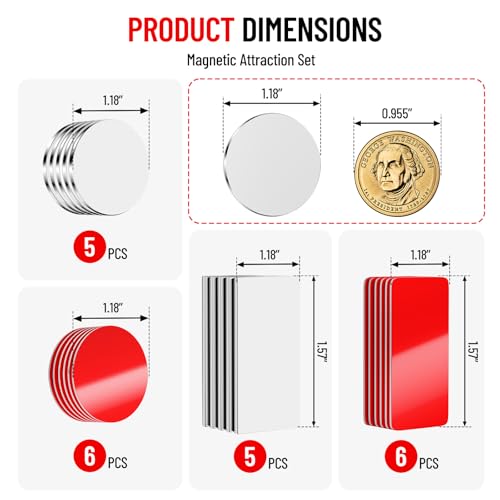 Image of PHIXBEAR 10 Pack Neodymium Rare Earth Magnets Heavy Duty, Magnets with Strong Double Sided Tape, Scratch-Free Magnetic Strip for Cabinet Door, Fridge, DIY - (0.79 inchx1.58 inch & 1.18 inch Round)