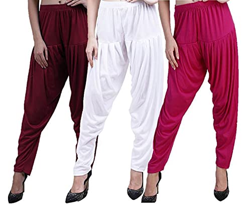 Image of CASUALS Women's Regular Fit Viscose Drawstring Patiala Harem Pants Combo Pack 3