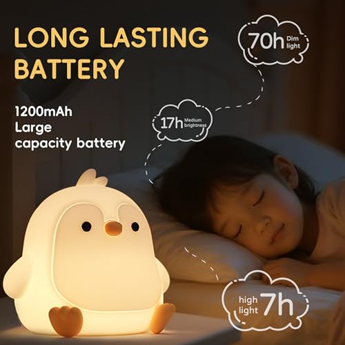 Image of Led Cute Penguin Night Light, Dimmable Timer Nursery Kawaii Lamps, Super Squishy Silicone USB Rechargeable Touch Control Bedside Lamp, Used for Camping Party Room Decor(Penguin)
