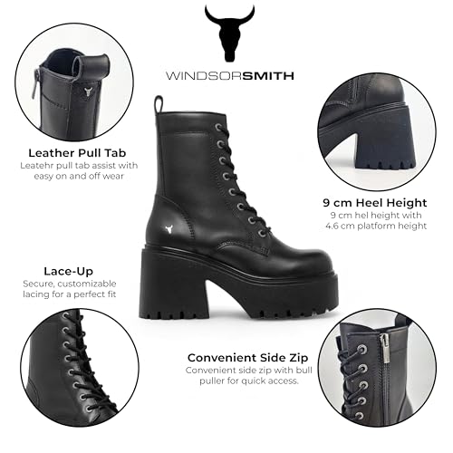 Windsorsmith Womens Black Leather Platform Ankle Punk Boots - Totally3