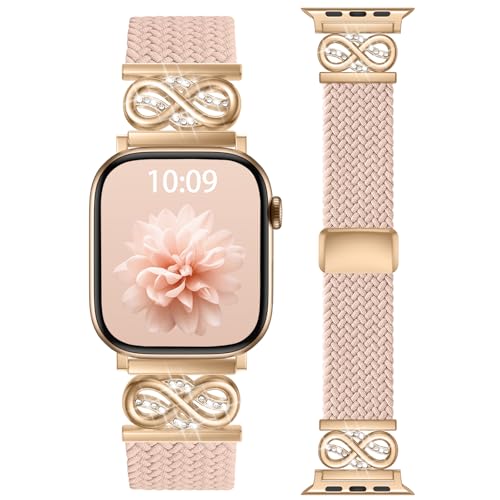Infinity Loops Watch Bands Compatible with iWatch Bands for Women 40mm 41mm 42mm 38mm, Soft Braided Nylon Fabric Woven Magnetic Clasp Strap for Apple Watch Series 11/10/9/8/7/6/5/4/3/SE/2/1/Ultra