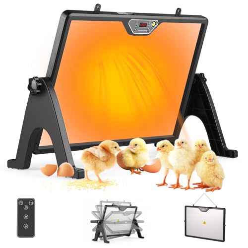 Wärmeplatte Küken mit Thermostat 180W Doppelseitige Heizplatte Küken 3075C Hühnerstall Heizung mit Fernbedienung & Beleuchtung 360 Drehbar Kükenwärmer für Hühner Geflügel Kaninchen