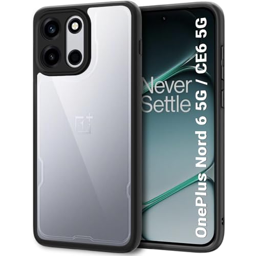 Image of TheGiftKart for OnePlus Nord 6 5G / CE 6 5G Case | Hard Clear Back Cover | Non-Yellowing Back | Camera & Screen Protection | Hybrid Protective Transparent Back Cover (PC & TPU, Black Sides)