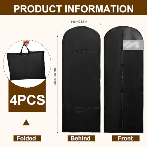 4 Pack Garment Bags for Dresses, Clothes Covers Protector Bags 70", Waterproof Dust Proof Garment Covers Moth Proof Dress Cover Bag, Wedding Dress Bag, Suit Bags for Travel and Storage - Image 3