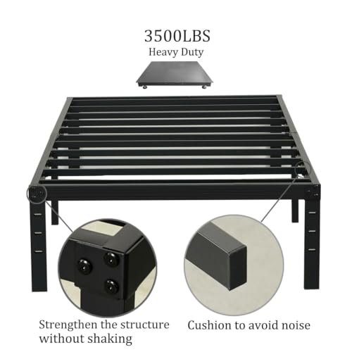 Image of Wulanos Twin Size Bed Frame, 3500lbs Heavy Duty Metal Platform with Steel Slats Support, No Box Spring Needed, 14 inches high Bedframe with Ample Storage, Sturdy and Noise-Free, Black