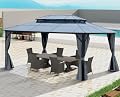 KEIKI 12 * 16FT Permanent Hardtop Gazebo with Netting and Curtains, Double Roof Waterproof Pergola Sunshade Pavilion for Outdoor Patio Lawn Backyard and Garden, Aluminum Frame Polycarbonate Canopy