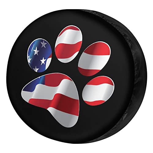 Image of Paws US American Flag Spare Tire Cover Dust-Proof Wheel Tire Cover Fit Trailer, RV, SUV and Many Vehicle 13inch