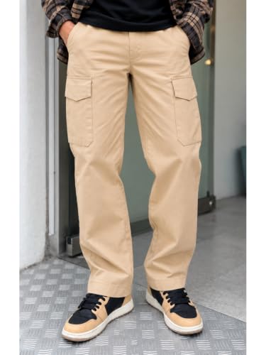 Image of Leriya Fashion Men's Loose Low-Rise Baggy Cargo Pants - Cotton Trousers with Adjustable Drawstring Waist - Casual Streetwear Utility Cargos | Men Relaxed Fit Pants Relaxed Fit Pant