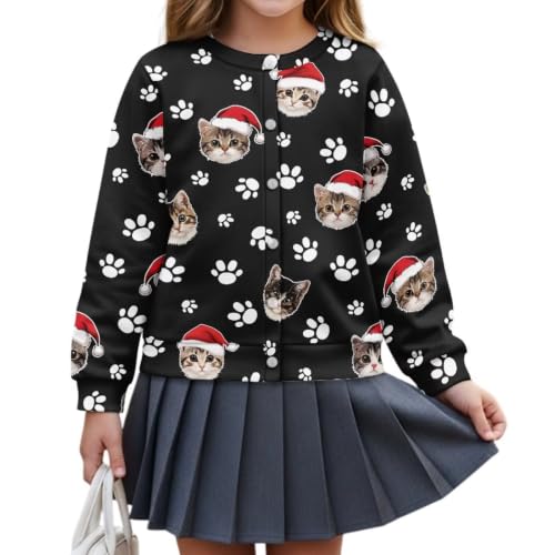 Image of Girls Cardigans Sweater Long Sleeve Crew Neck Button Down Sweaters School Outerwear for Kids Fall Winter Tops