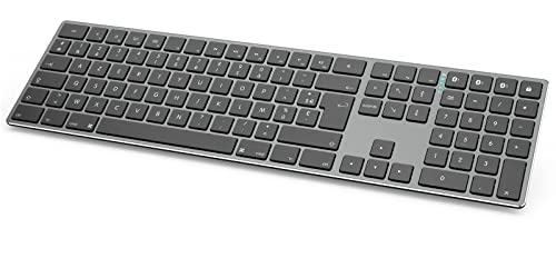 JOYACCESS Clavier sans Fil Bluetooth, Design Ultra Mince en Aluminium Clavier sans Fil Rechargeable, Silencieuses Clavier Bluetooth AZERTY, Clavier sans Fil Avancé pour Mac – Gris