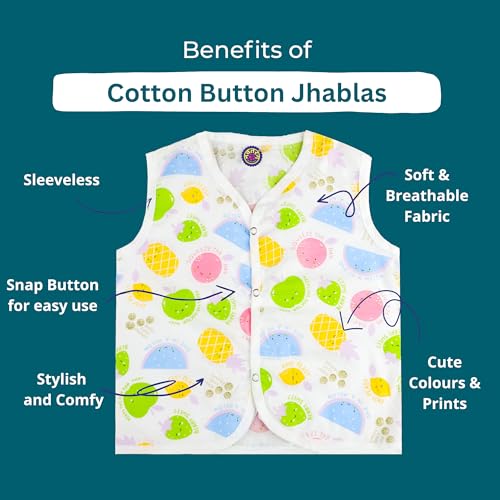 Image of Cotton Button Jhablas for New Born Baby 0-3 Months, Soft & Comfortable Vest Jablas Set, for Boys & Girls, Pack of 3, New Launch