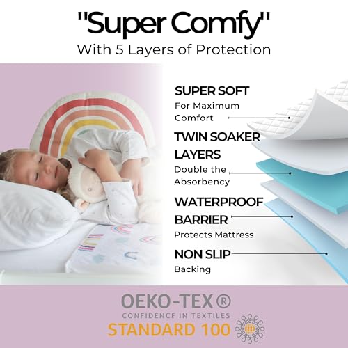 Hygge Sheets® Potty Training Bed Pads | 100% Waterproof | Bed Wetting Sheets for Double Beds | Non Slip, Easy to Change at Night | Includes Free Children's E-Book | UK Brand | Rainbow