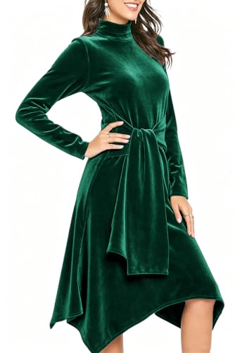 Image of Jayscreate Women's 2023 Long Sleeve Sweater Dress Fall Winter Midi Tie Front Knit High Waist Business Casual Dress