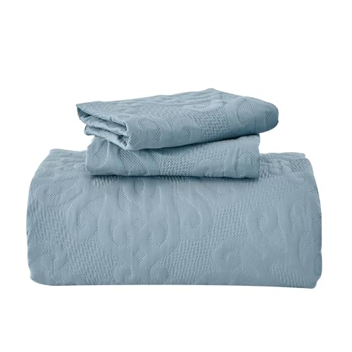 Image of Oversized California King Bedspreads 120x120 for Extra Tall Split Cal King Bed Lightweight Quilted Coverlet Set 3 Pieces 1 Quilt 2 Pillow Shams Blue