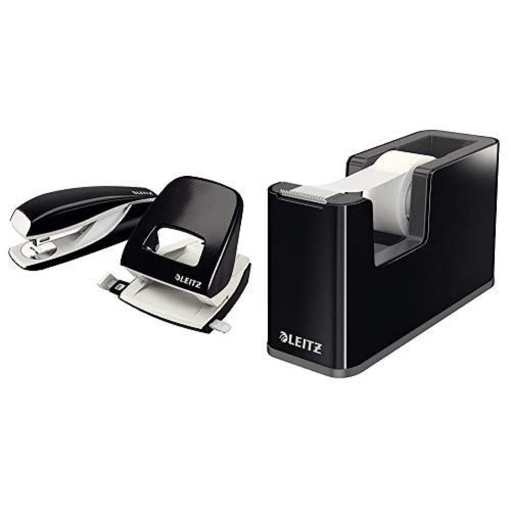 Bundle NeXXt Lo5008 + Hg5502 sw & Leitz, Klebeband-Tischabroller, Fester Stand, Inkl. Beschriftbarem Klebeband, Schwarz/Anthrazit, WOW, 53640095