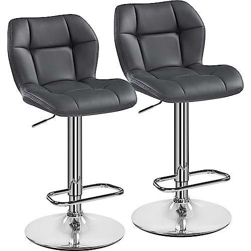 Yaheetech - Yaheetech Lot de 2 Tabourets de Bar Réglables en Hauteur Modernes,Chaises de Bar en Similicuir et Métal,Tabouret Haut Capacité de Charge Maximale 136 kg,44 × 50,5 × 89 cm 2/Gris