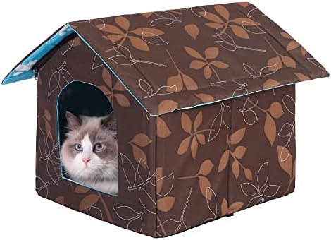 WEDSF Outdoor Feral cat House for Winter Cats Insulated Waterproof Warm Weatherproof cat Bed Small Dog Kennel,Brown Square-S