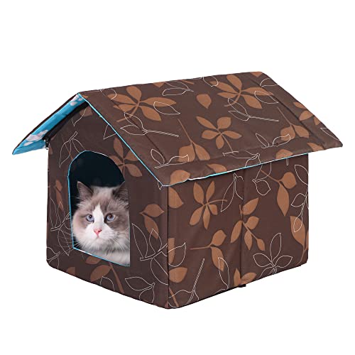 Wedsf Outdoor Feral Cat House For Winter Cats Insulated Waterproof Warm Weatherproof Cat Bed Small Dog Kennel,Brown Square-S #TOP2
