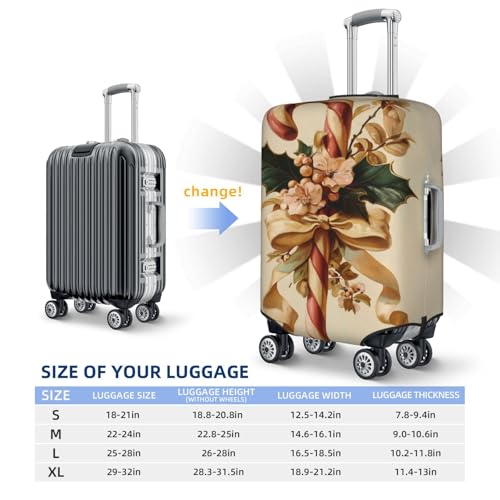 Vintage Christmas Candy Cane With Holly Bow Elastic Travel Luggage Covers Dustproof Scratch-Resistant Suitcase Protector Fit 22-24 Inch4